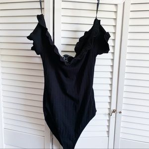 Black off the shoulder bodysuit